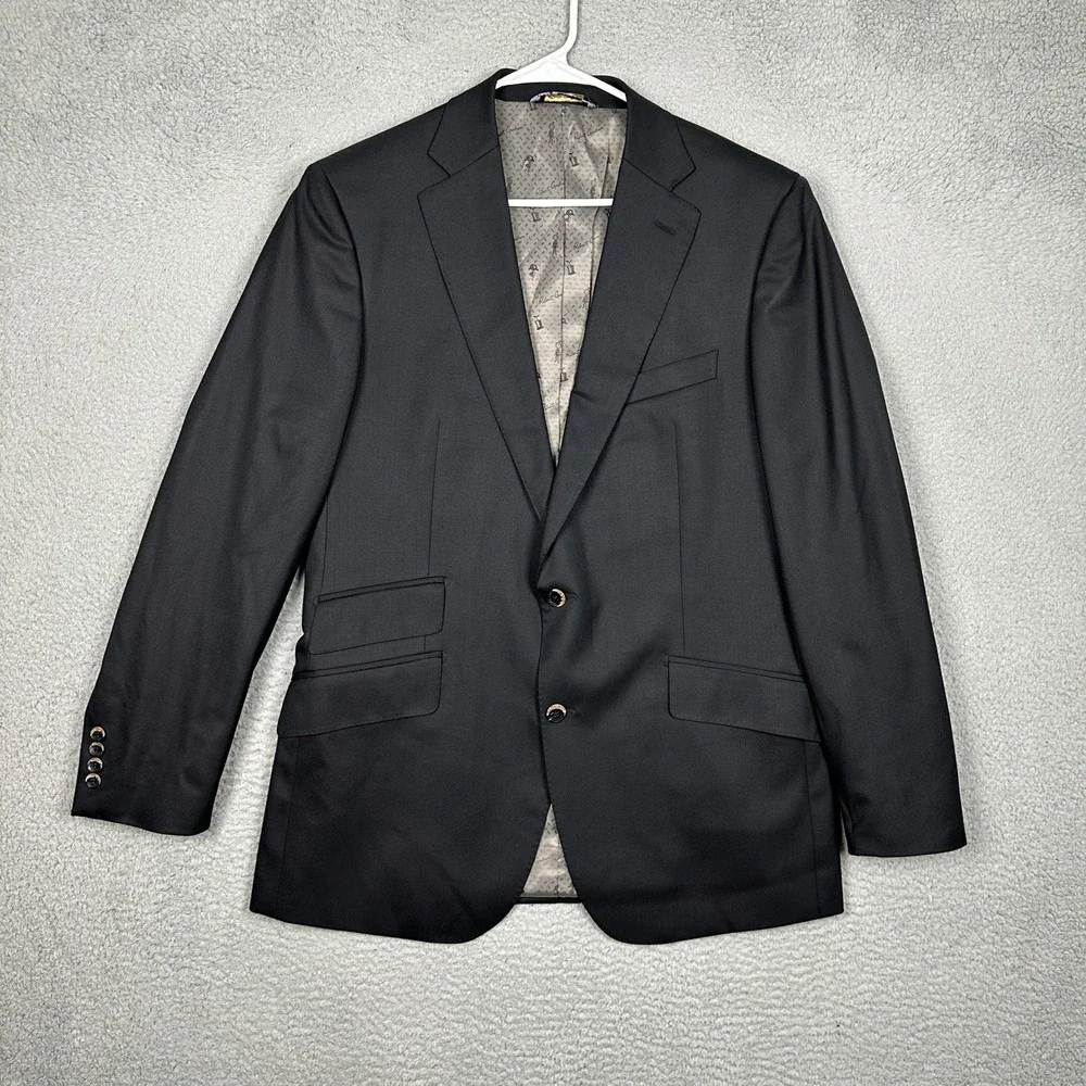 Robert Graham Sport Coat Men 44 Wool Silk Black Coat 2 Button Flap Pocket Casual